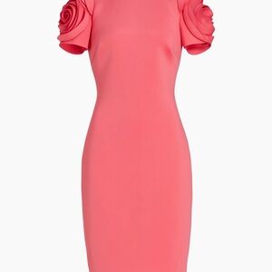 Badgley Mischka Coral Rose-Sleeve Sheath Midi Dress